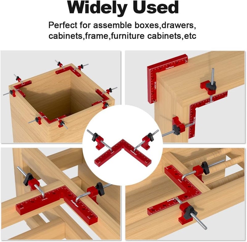 FIVEPEARS 4 Pack 90 degree positioning square clamps set for woodworking, 5.5" x 5.5"(14 x 14cm) aluminum precision right angle corner clamp for square picture frame tool box cabinet drawer and wood - Image 5
